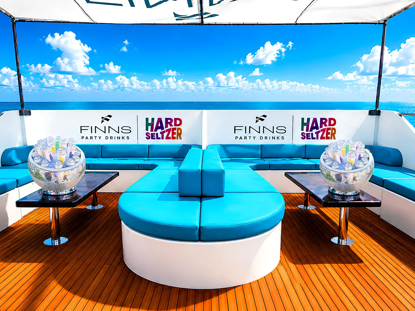 The FINNS Party Drinks VVIP Lounge on BEAT BOAT Bali — a private deck above the dance floor